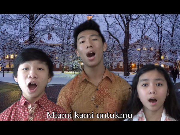 Jeremy Hardjono, along with his future RedHawk younger siblings Samuel and Alethia, perform Miami University Alma Mater in Bahasa Indonesia.