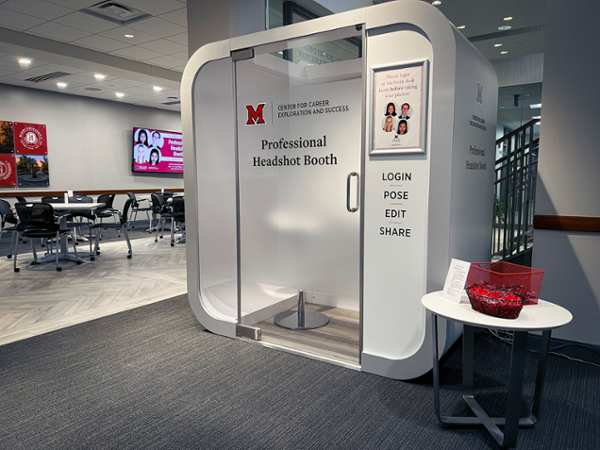 a booth where students can get their headshots taken