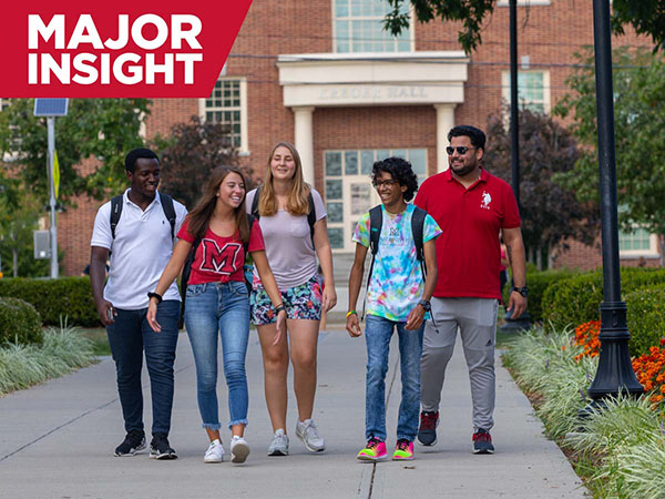 a group of students walk from Irvin Hall 