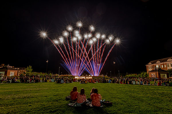 Fireworks behind Benton Hall