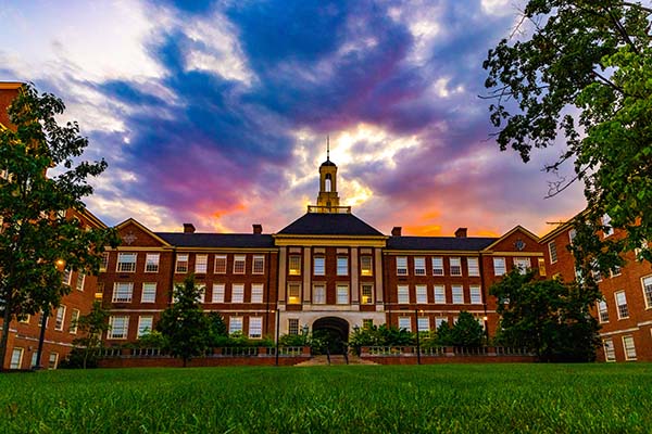 Upham Hall and sunset clouds