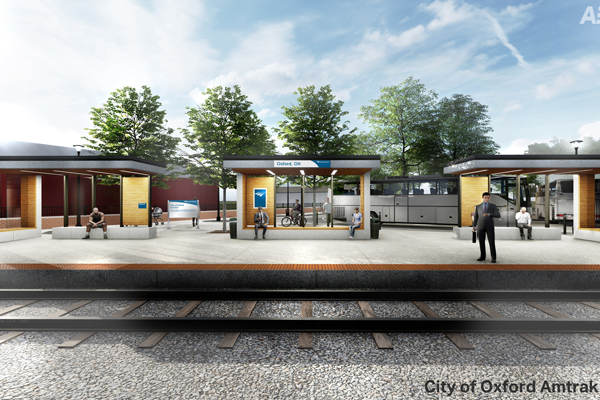 Rendering of proposed Amtrak station in Oxford, Ohio