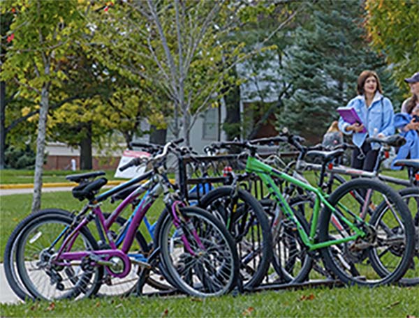 5 bicycles on a bike rack