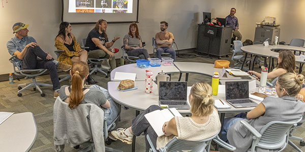 Members of Colemine Records meet with Miami University students