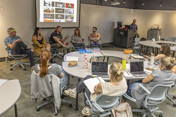 Members of Colemine Records meet with Miami University students