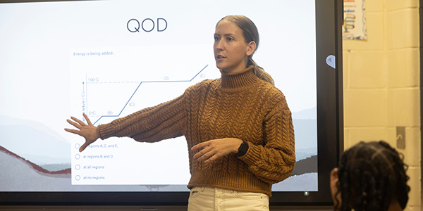 Student teacher a in classroom